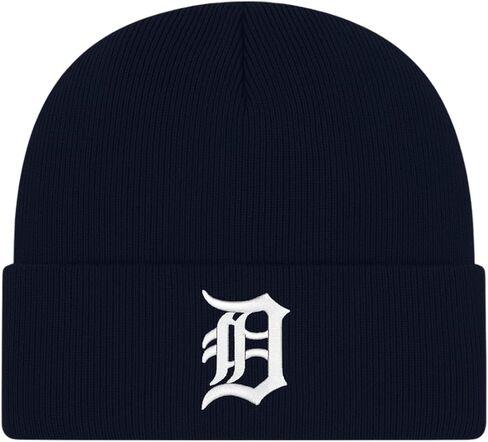 Officially Licensed Detroit Navy Baseball Cuffed Knit Beanie Hat Classic Primary Team Logo Embroidered Cold Weather Blue/White Cap in Saudi Arabia