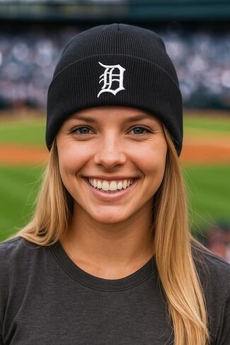 Officially Licensed Detroit Navy Baseball Cuffed Knit Beanie Hat Classic Primary Team Logo Embroidered Cold Weather Blue/White Cap in Saudi Arabia