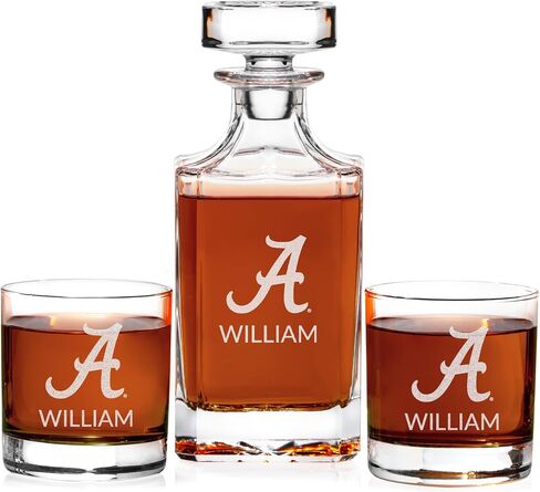 Lifetime Creations Personalized Alabama Whiskey Decanter Set with 2 Glasses - Engraved Crimson Tide Gifts for Men, Alumni, Football Fans - Made in USA - Dishwasher Safe in Saudi Arabia