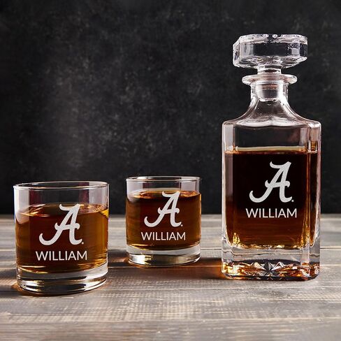 Lifetime Creations Personalized Alabama Whiskey Decanter Set with 2 Glasses - Engraved Crimson Tide Gifts for Men, Alumni, Football Fans - Made in USA - Dishwasher Safe in Saudi Arabia