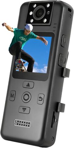 كاميرا الجسم Li&Lu 4K مع شاشة HD 1.5 بوصة، وعدسة دوارة 180 درجة، وواي فاي ورؤية ليلية - مسجل فيديو يمكن ارتداؤه للحيوانات الأليفة، في الهواء الطلق، والاستخدام اليومي in Kuwait