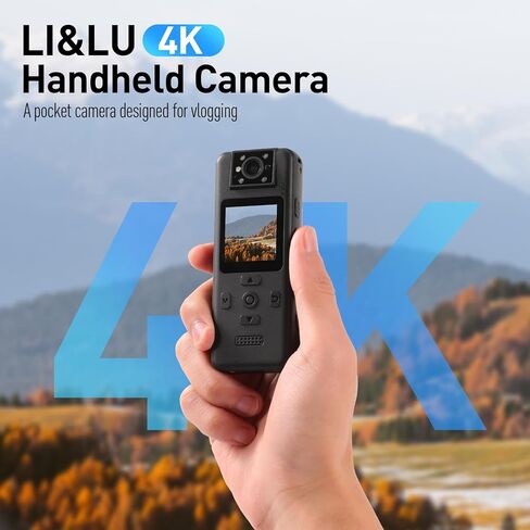 كاميرا الجسم Li&Lu 4K مع شاشة HD 1.5 بوصة، وعدسة دوارة 180 درجة، وواي فاي ورؤية ليلية - مسجل فيديو يمكن ارتداؤه للحيوانات الأليفة، في الهواء الطلق، والاستخدام اليومي in Kuwait