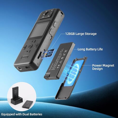 كاميرا الجسم Li&Lu 4K مع شاشة HD 1.5 بوصة، وعدسة دوارة 180 درجة، وواي فاي ورؤية ليلية - مسجل فيديو يمكن ارتداؤه للحيوانات الأليفة، في الهواء الطلق، والاستخدام اليومي in Kuwait