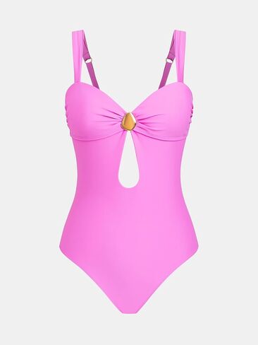 CUPSHE Women's One Piece Swimsuit Sweetheart Neck Keyhole Bathing Suit Ruching Cutout Back Wide Straps Adjustable in Saudi Arabia