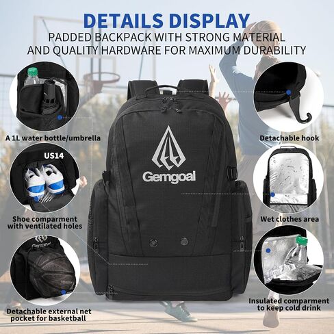 Large Multifunctional Basketball Backpack,Basketball Bag with Hidden Net,Shoes Compartment,Wet Clothes Pocket,Insulated Pockets,Reflective Logo,Best for Soccer Rugby Volleyball Sport in Saudi Arabia