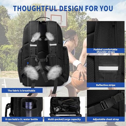 Large Multifunctional Basketball Backpack,Basketball Bag with Hidden Net,Shoes Compartment,Wet Clothes Pocket,Insulated Pockets,Reflective Logo,Best for Soccer Rugby Volleyball Sport in Saudi Arabia
