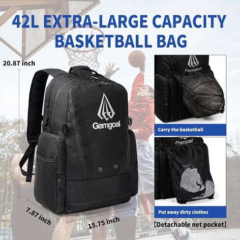 Large Multifunctional Basketball Backpack,Basketball Bag with Hidden Net,Shoes Compartment,Wet Clothes Pocket,Insulated Pockets,Reflective Logo,Best for Soccer Rugby Volleyball Sport in Saudi Arabia