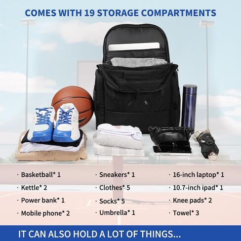 Large Multifunctional Basketball Backpack,Basketball Bag with Hidden Net,Shoes Compartment,Wet Clothes Pocket,Insulated Pockets,Reflective Logo,Best for Soccer Rugby Volleyball Sport in Saudi Arabia