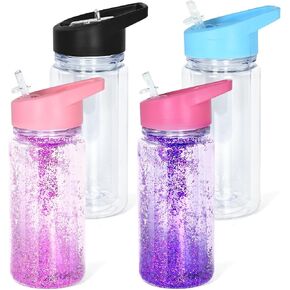 18oz 4 Pack Double Wall Clear Water Bottle Bulk Plastic Snow Globe Tumbler with Handle Lid, Acrylic Pre-Drilled Hole With Stopper Sippy Snow Globe Water Bottle for Scool Sport DIY Gift in Saudi Arabia