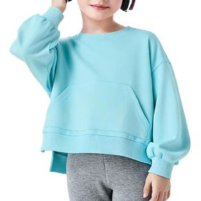 سويت شيرت بناتي بلوفر علوي كبير الحجم برقبة دائرية وقمصان كاجوال بأكمام طويلة مع جيب كانجارو، 5-14 سنة in Kuwait