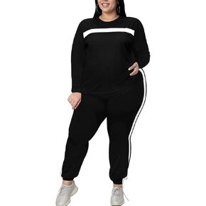 ملابس نسائية من Bealin مقاس كبير مكونة من قطعتين للنساء مخططة وأكمام طويلة بدلة رياضية أطقم الركض in Kuwait