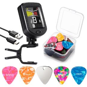 41PCS Guitar Picks Rechargeable Guitar Tuner Clip on Chromatic Digital Tuner Acoustic Guitar Accessories Kit for Guitars Violin, Ukulele, Bass in Saudi Arabia