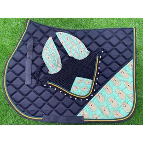 مجموعة وسادة سرج إنجليزية من البطاطا الحلوة Numnah Horse Ear Bonnet سرج من القماش بطانية سرج لركوب الخيل in Kuwait