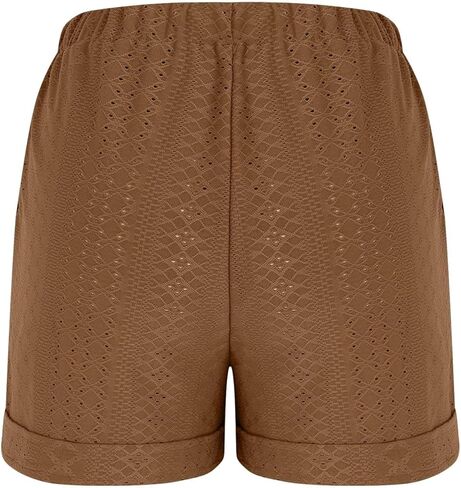 شورت بفتحات للنساء، شورت كاجوال بلون سادة برباط على الخصر، سروال مريح مسامي مع جيوب in Kuwait