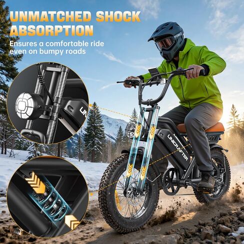 16"/20" Electric Bike for Adults/Teens, Peak 1000W, 30-60 Miles, 48V 15.6/18.2AH Fat Tire Ebike, 21.75Mph/28Mph Full Suspension Electric Bicycle, Long Seat Electric Dirt Bike in Saudi Arabia