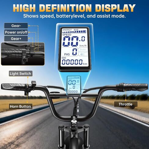 16"/20" Electric Bike for Adults/Teens, Peak 1000W, 30-60 Miles, 48V 15.6/18.2AH Fat Tire Ebike, 21.75Mph/28Mph Full Suspension Electric Bicycle, Long Seat Electric Dirt Bike in Saudi Arabia