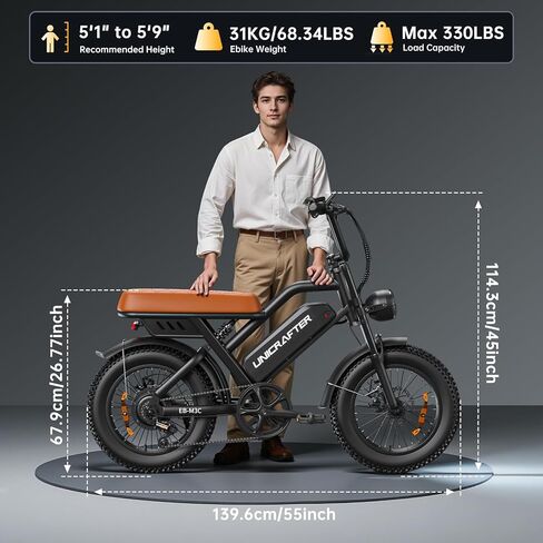 16"/20" Electric Bike for Adults/Teens, Peak 1000W, 30-60 Miles, 48V 15.6/18.2AH Fat Tire Ebike, 21.75Mph/28Mph Full Suspension Electric Bicycle, Long Seat Electric Dirt Bike in Saudi Arabia