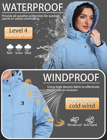 Women's Ski Jacket Waterproof Warm Winter Coat Hooded Windproof Snow Jacket for Hiking Snowboarding in Saudi Arabia