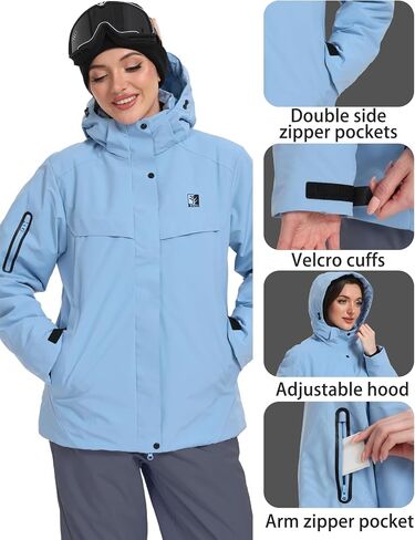 Women's Ski Jacket Waterproof Warm Winter Coat Hooded Windproof Snow Jacket for Hiking Snowboarding in Saudi Arabia