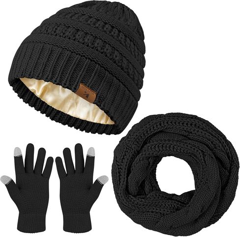 Winter Beanie Hat Scarf Gloves Set Warm Knit Fleece Touchscreen Gloves Neck Scarf Set Adult Winter Gift for Men Women in Saudi Arabia