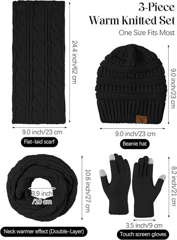 Winter Beanie Hat Scarf Gloves Set Warm Knit Fleece Touchscreen Gloves Neck Scarf Set Adult Winter Gift for Men Women in Saudi Arabia