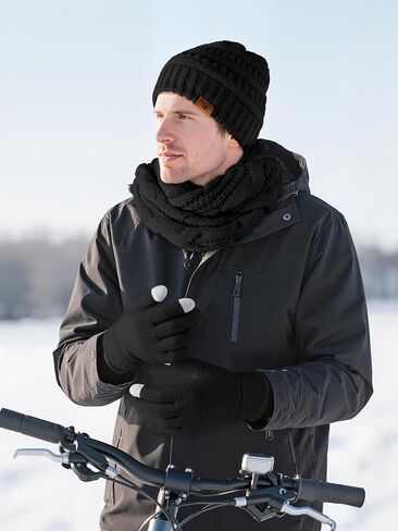 Winter Beanie Hat Scarf Gloves Set Warm Knit Fleece Touchscreen Gloves Neck Scarf Set Adult Winter Gift for Men Women in Saudi Arabia