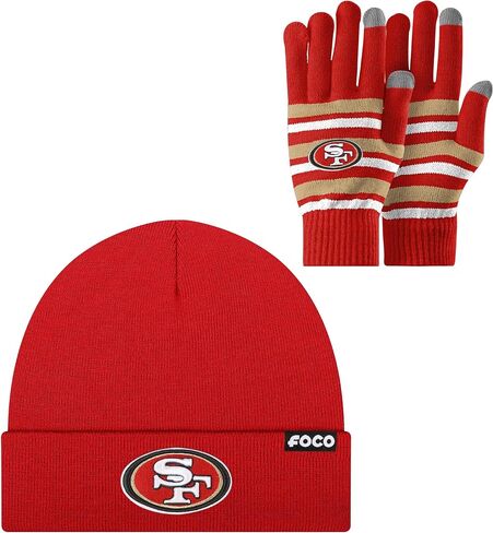 FOCO NFL unisex-adult Nfl Team Logo Adult Stretch Gloves With Basic Winter Knit Hat Beanie Set in Saudi Arabia