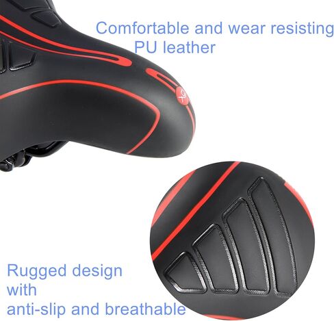 سرج دراجة UNISTRENGH مع قاعدة كرة حصرية ممتصة للصدمات، مقعد دراجة جلدي واسع جدًا للدراجة، وسادة ناعمة ومريحة ومبطنة بالجل مع شريط عاكس in Saudi Arabia