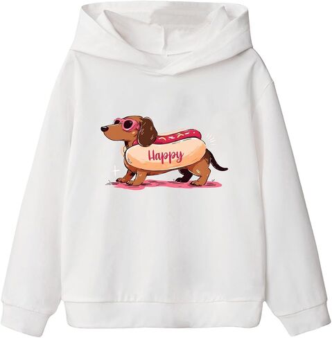 SweatyRocks Girl's Casual Drop Shoulder Loose Pullover Sweatshirts Dog Graphic Print Long Sleeve Hoodies in Saudi Arabia