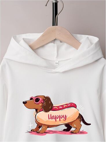 SweatyRocks Girl's Casual Drop Shoulder Loose Pullover Sweatshirts Dog Graphic Print Long Sleeve Hoodies in Saudi Arabia