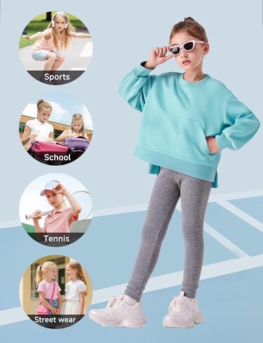 سويت شيرت بناتي بلوفر علوي كبير الحجم برقبة دائرية وقمصان كاجوال بأكمام طويلة مع جيب كانجارو، 5-14 سنة in Kuwait