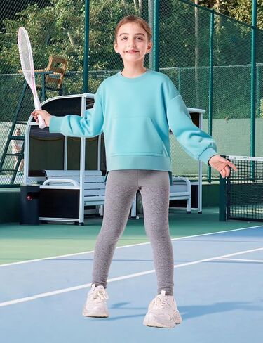 سويت شيرت بناتي بلوفر علوي كبير الحجم برقبة دائرية وقمصان كاجوال بأكمام طويلة مع جيب كانجارو، 5-14 سنة in Kuwait