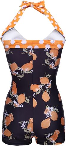 Ekouaer Womens One Piece Swimsuits Vintage Striped Skirt Bathing Suit Vintage Retro Push Up Swimwear Lemon Print 3XL in Saudi Arabia