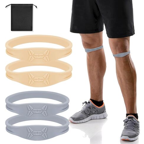 حزام رضفي من قطعتين لتخفيف آلام الركبة - حزام دعم وتر الرضفة مسامي وخفيف الوزن لكرة السلة والجري والمشي لمسافات طويلة لتحقيق الاستقرار في الركبة للرجال والنساء والأطفال (أبيض) in Kuwait