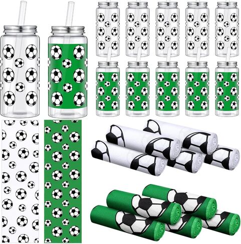 24 Pcs 16.9 Oz Football Plastic Cups Bulk Football Cooling Towel Set Include 12 Footballs Theme Cups with Straw and Lid 12 Footballs Ice Towel for Sport Party Favors Team Gifts in Saudi Arabia