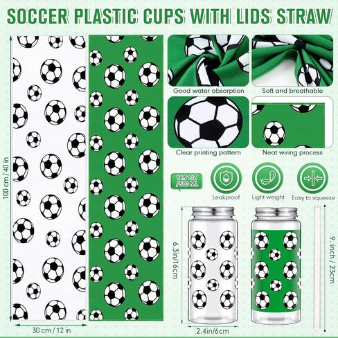 24 Pcs 16.9 Oz Football Plastic Cups Bulk Football Cooling Towel Set Include 12 Footballs Theme Cups with Straw and Lid 12 Footballs Ice Towel for Sport Party Favors Team Gifts in Saudi Arabia