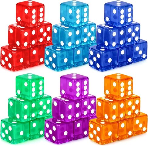 36 Piece 19mm Casino Style Craps Dice Sets Acrylic Translucent D6 Dice Bulk Square Rounded Edge for Casino Craps Table Games and Board Games Party Bar Entertainment in Saudi Arabia