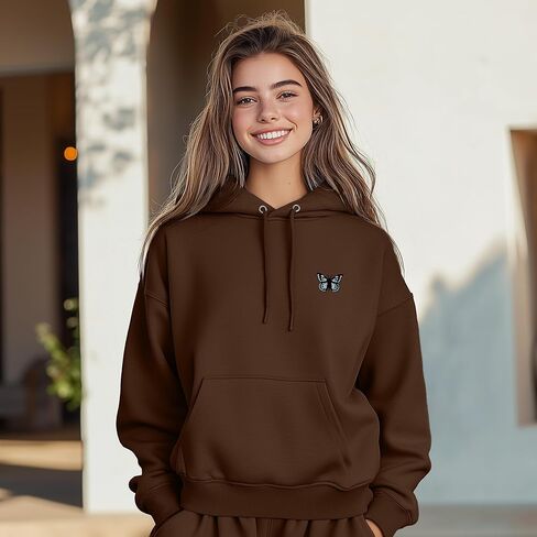 طقم بدلة رياضية مطرزة على شكل فراشة من DALIX، بنطال رياضي بقلنسوة، صوف ناعم، مقاس مريح للنساء in Kuwait