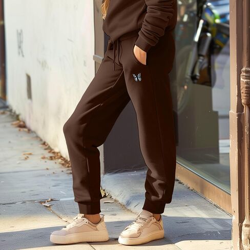 طقم بدلة رياضية مطرزة على شكل فراشة من DALIX، بنطال رياضي بقلنسوة، صوف ناعم، مقاس مريح للنساء in Kuwait