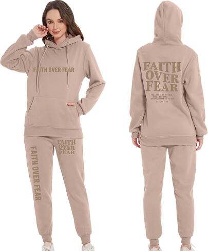 الإيمان على الخوف هوديي Sweatpant دعوى امرأة المسيحية الدينية أقوال رياضية عداء ببطء سترة البلوز بانت مجموعة in Kuwait