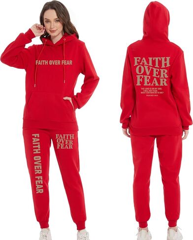 الإيمان على الخوف هوديي Sweatpant دعوى امرأة المسيحية الدينية أقوال رياضية عداء ببطء سترة البلوز بانت مجموعة in Kuwait