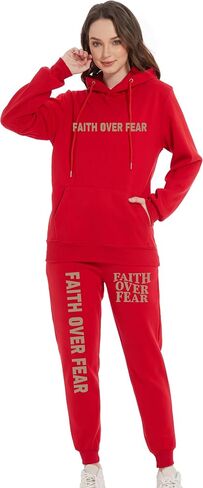 الإيمان على الخوف هوديي Sweatpant دعوى امرأة المسيحية الدينية أقوال رياضية عداء ببطء سترة البلوز بانت مجموعة in Kuwait