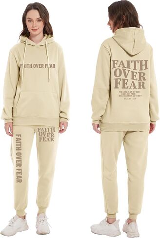 الإيمان على الخوف هوديي Sweatpant دعوى امرأة المسيحية الدينية أقوال رياضية عداء ببطء سترة البلوز بانت مجموعة in Kuwait