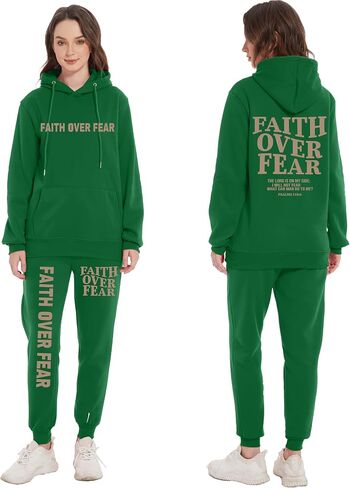 الإيمان على الخوف هوديي Sweatpant دعوى امرأة المسيحية الدينية أقوال رياضية عداء ببطء سترة البلوز بانت مجموعة in Kuwait
