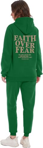 الإيمان على الخوف هوديي Sweatpant دعوى امرأة المسيحية الدينية أقوال رياضية عداء ببطء سترة البلوز بانت مجموعة in Kuwait