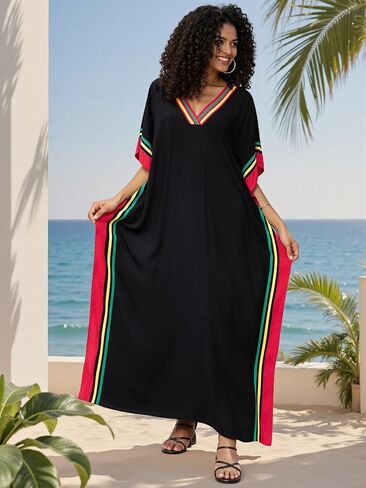 فساتين Mumu مقاس كبير للنساء - قفطان بوهو بأكمام جناح الخفاش مع فتحات جانبية، ثوب نوم طويل Moo Moo وغطاء للشاطئ in Saudi Arabia