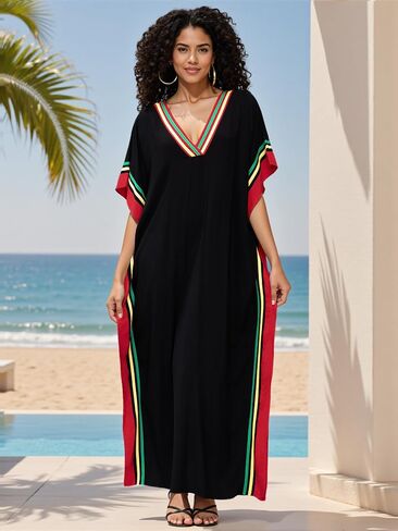 فساتين Mumu مقاس كبير للنساء - قفطان بوهو بأكمام جناح الخفاش مع فتحات جانبية، ثوب نوم طويل Moo Moo وغطاء للشاطئ in Saudi Arabia