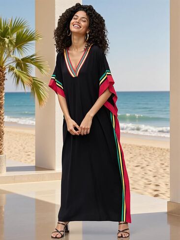 فساتين Mumu مقاس كبير للنساء - قفطان بوهو بأكمام جناح الخفاش مع فتحات جانبية، ثوب نوم طويل Moo Moo وغطاء للشاطئ in Saudi Arabia