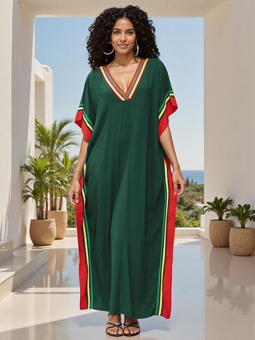 فساتين Mumu مقاس كبير للنساء - قفطان بوهو بأكمام جناح الخفاش مع فتحات جانبية، ثوب نوم طويل Moo Moo وغطاء للشاطئ in Saudi Arabia
