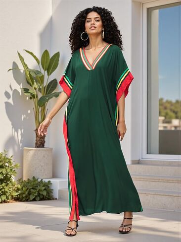 فساتين Mumu مقاس كبير للنساء - قفطان بوهو بأكمام جناح الخفاش مع فتحات جانبية، ثوب نوم طويل Moo Moo وغطاء للشاطئ in Saudi Arabia